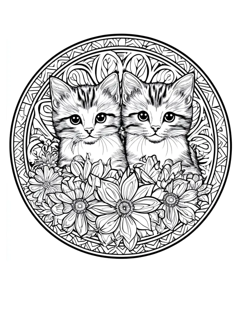 2 cats mandala coloring page