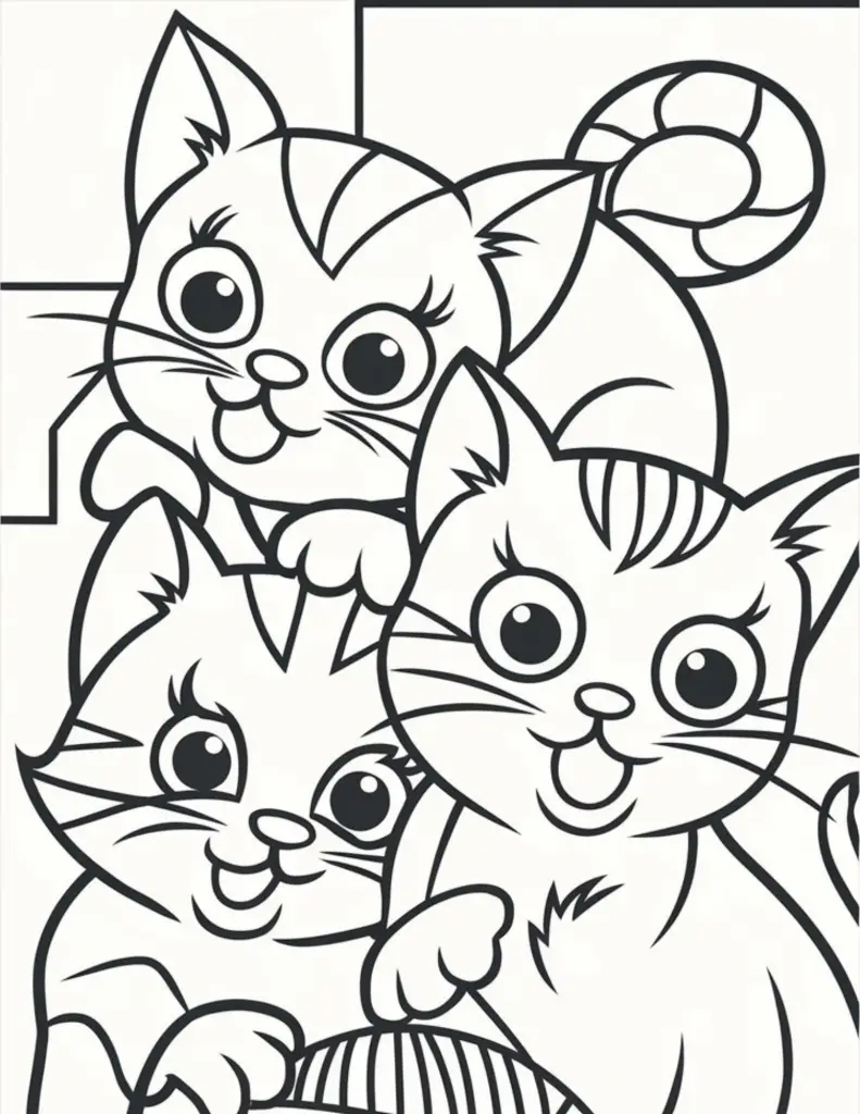 3 happy cats coloring page