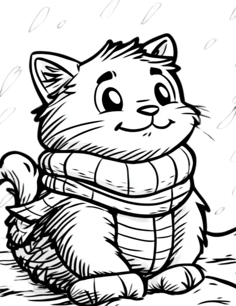 cartoon style cat in a sweater kids coloring page