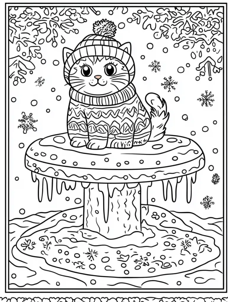 cat in winter clothes in the snow