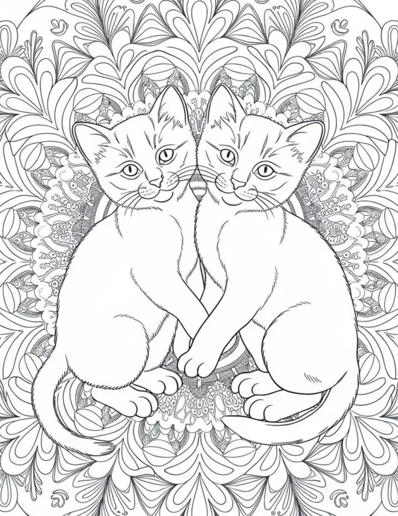 2 cats mandala coloring page