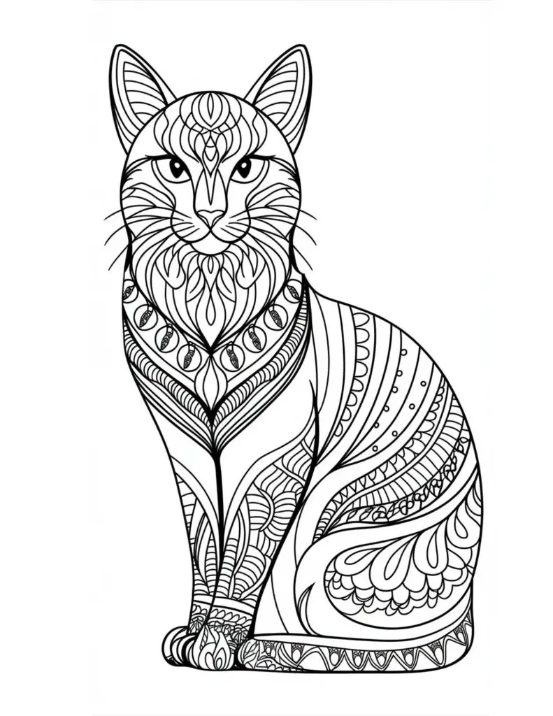 free cat mandala coloring page for adults teens printable