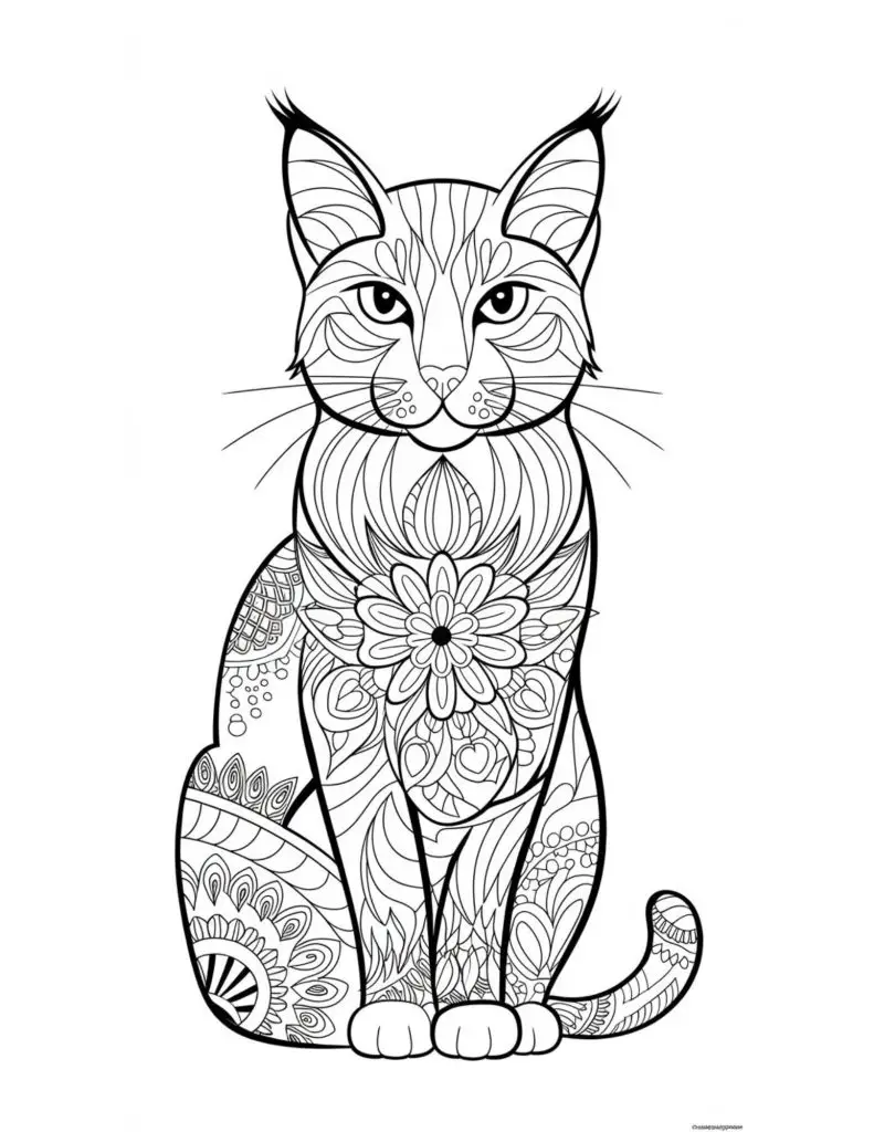 printable cat mandala coloring page for adults teens