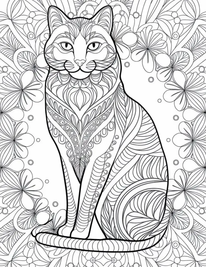 printable cat mandala coloring page