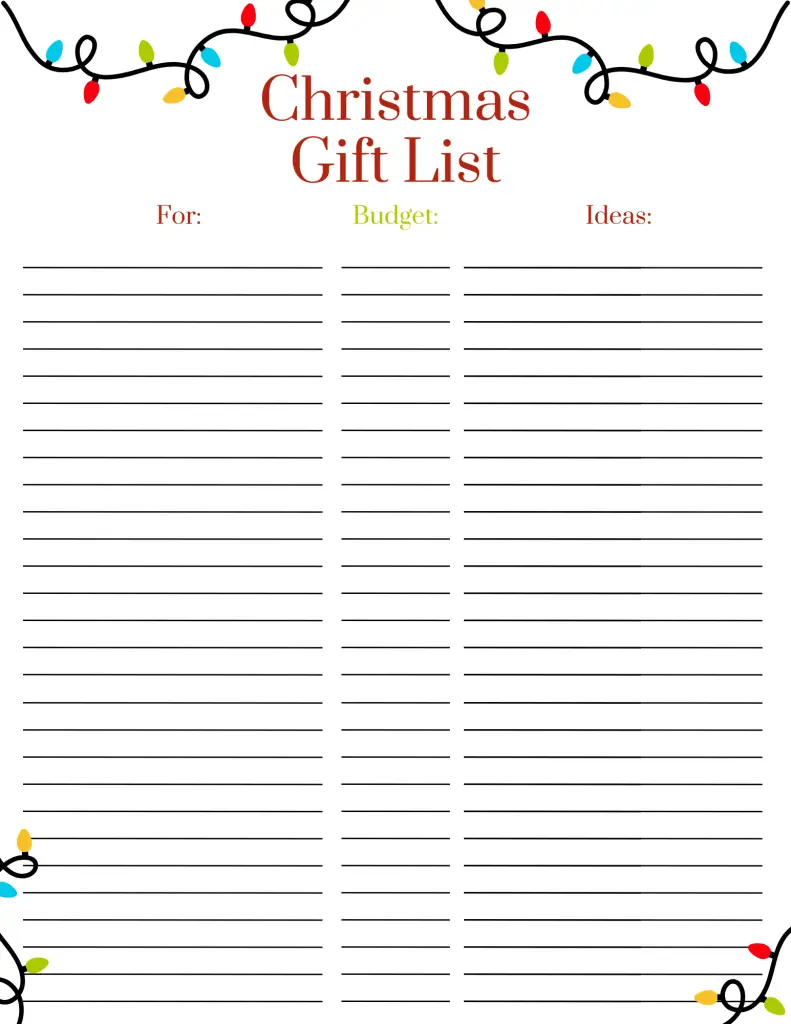 Christmas gift checklist printable