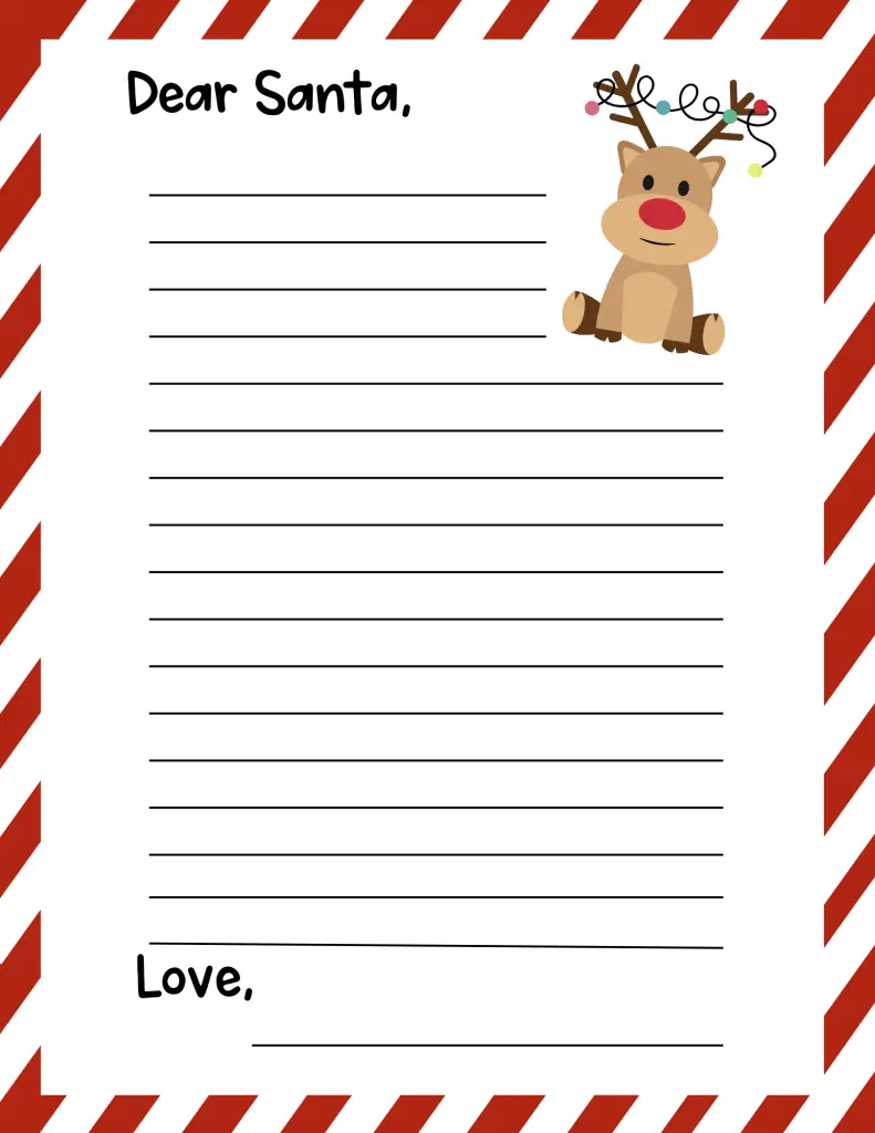 Kids Dear Santa Letter red and white reindeer