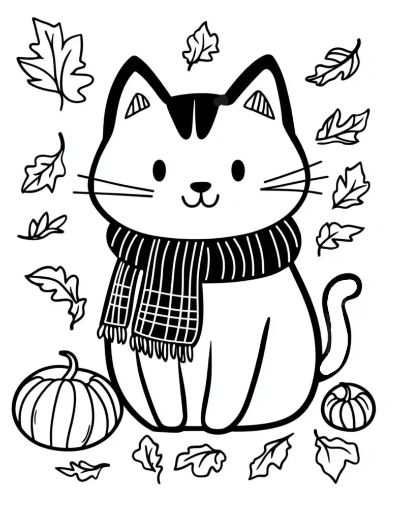 free cat coloring page cat wearing scarf