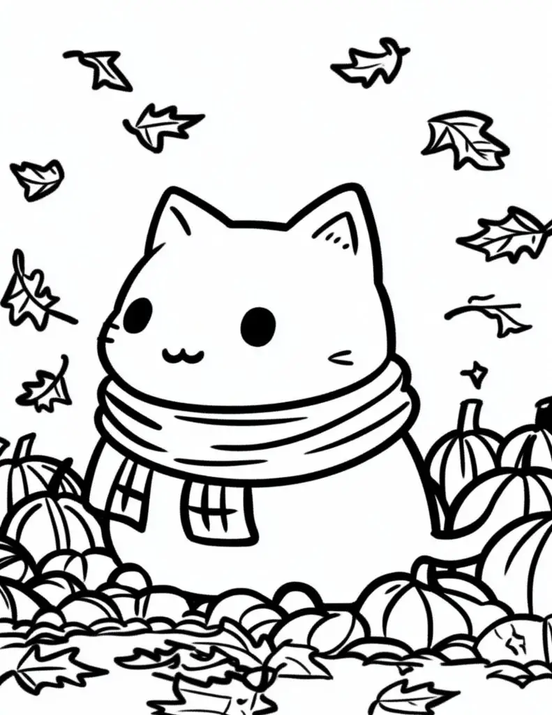 kawaii style cat coloring page