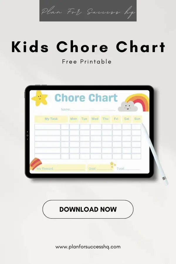 Free Chore Chart For Kids - Plan For Success HQ