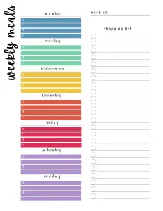 weekly meal planner sheet