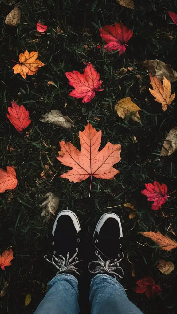 Simple autumn phone wallpaper with animated falling leaves for iPhone.