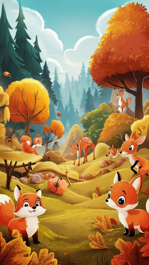 Nature background for iPhone with cute woodland creatures in a fall setting.