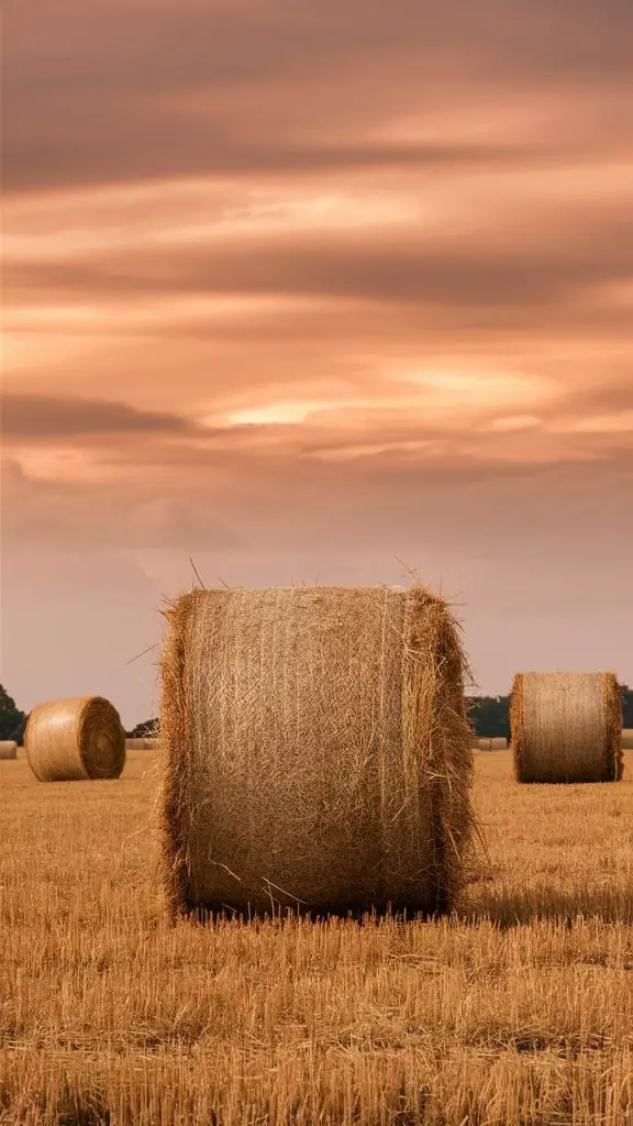 Plain fall background for iPhone with hay bales in a harvest field.