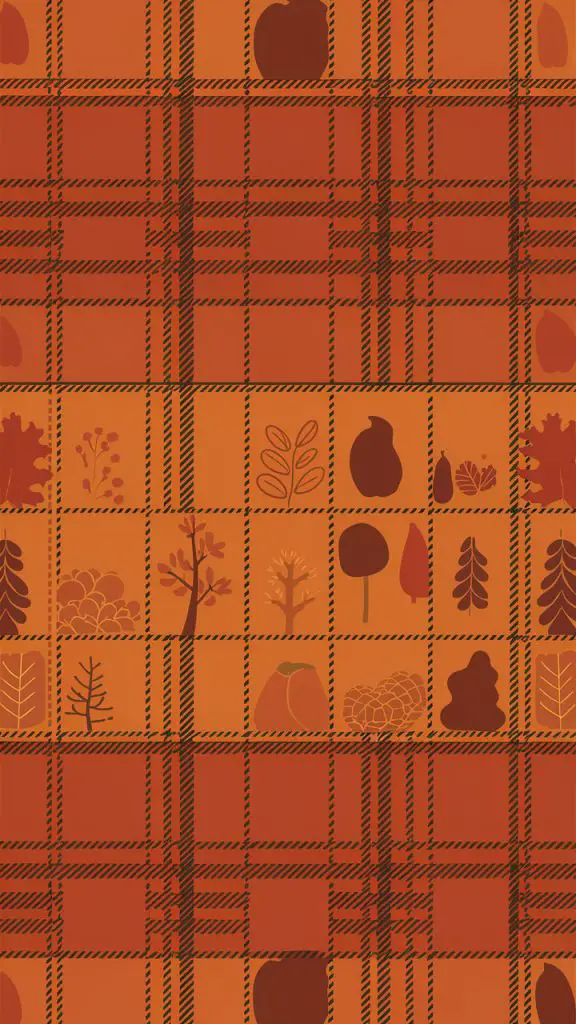 Simple fall wallpaper for iPhone with classic plaid patterns in autumn colors.