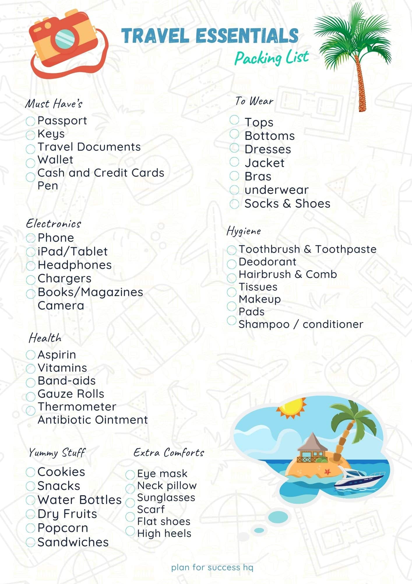 Printable Travel Checklist - Plan for Success HQ