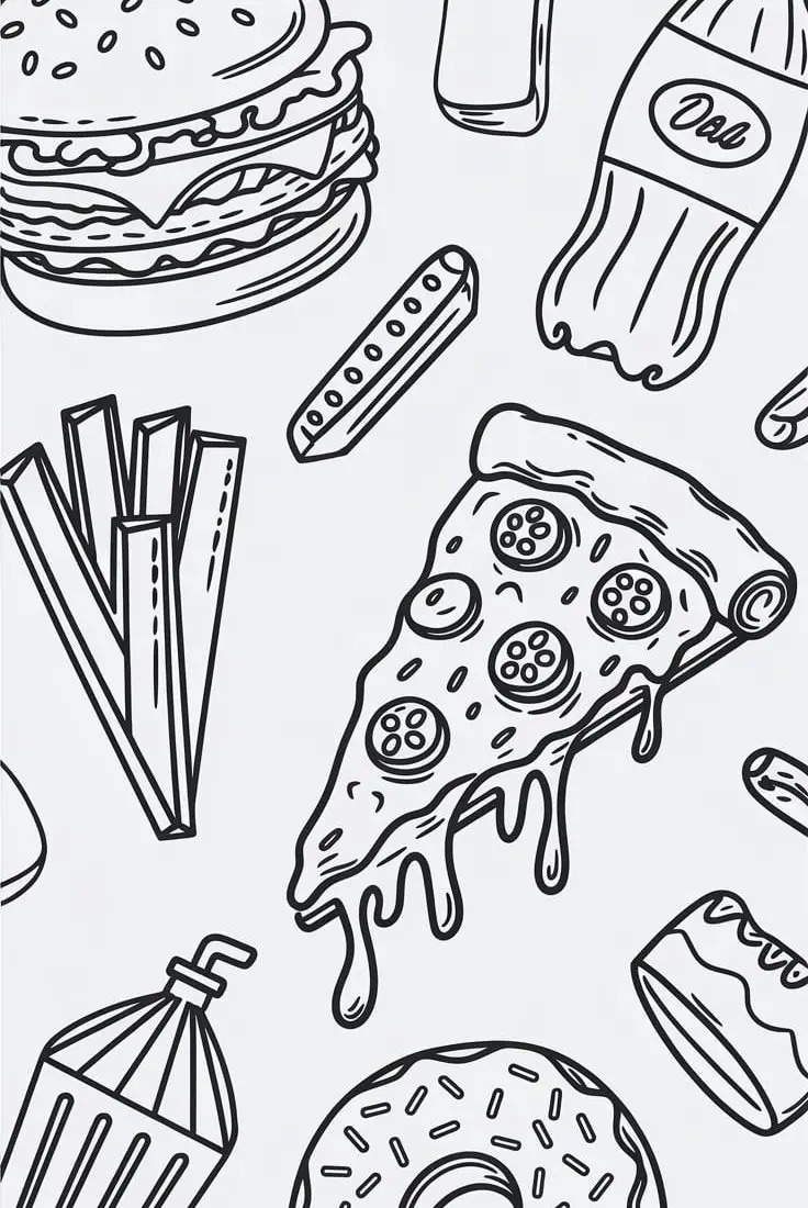 12 Cutest Junk Food Coloring Pages For Kids