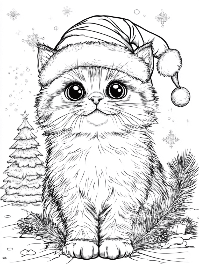 12 Cat Christmas Coloring Pages for All Ages & The Benefits of Coloring ...