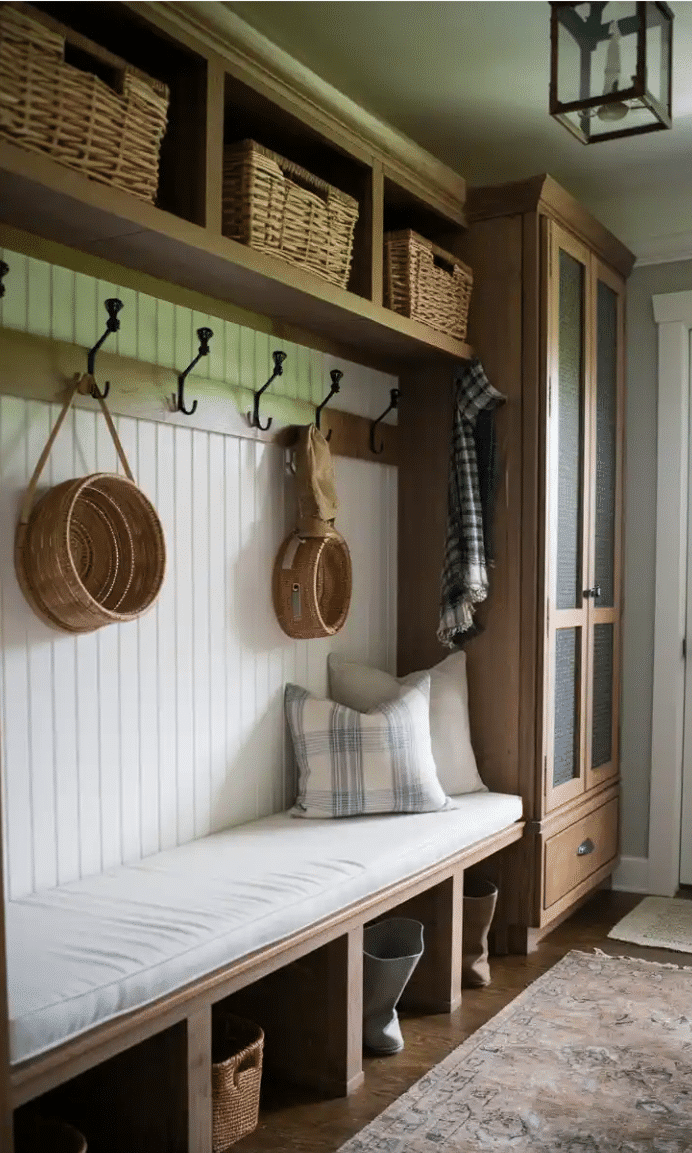 mudroom organization with cubies